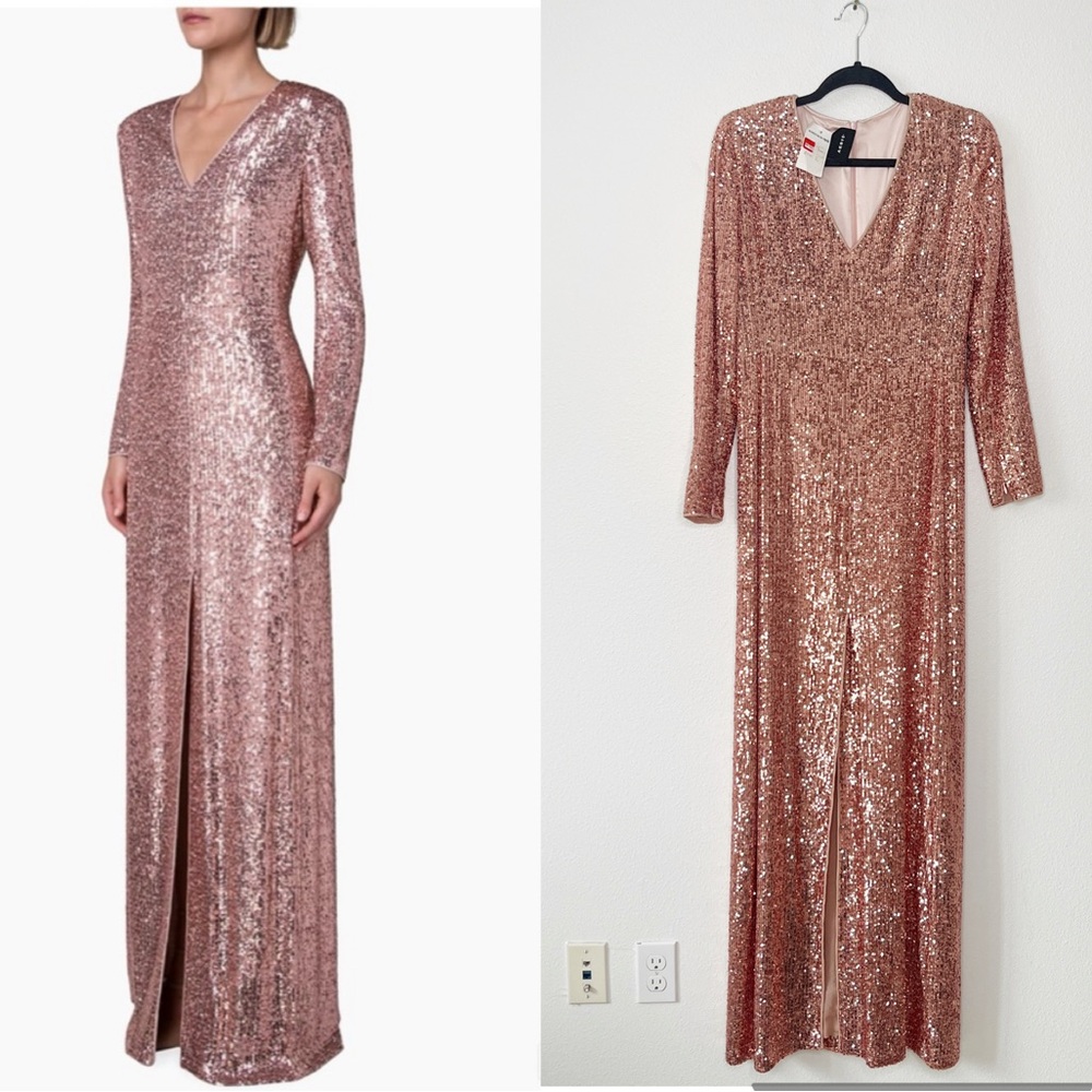 NEW AKRIS Silk Sequined Gown Front Slit Special Occasion Dress Size 2 Glam